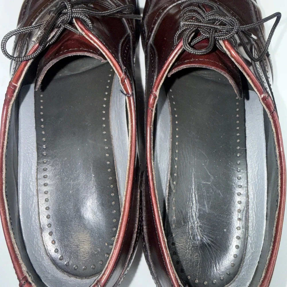 Burgundy Leather Wingtip Oxford Brogue Dress Shoes Mens Lace Up Almond Toe 10